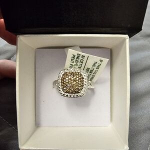 Elegant 925 Silver and Champagne Diamond Women's Ring